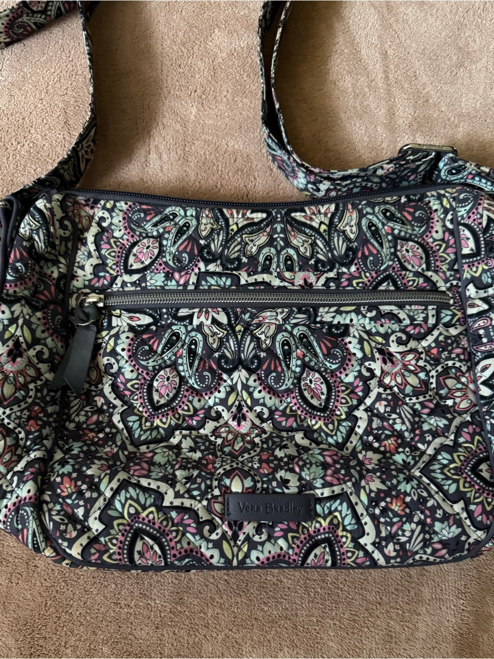 Vera Bradley Black Paisley Crossbody with Mint & Pink Accents